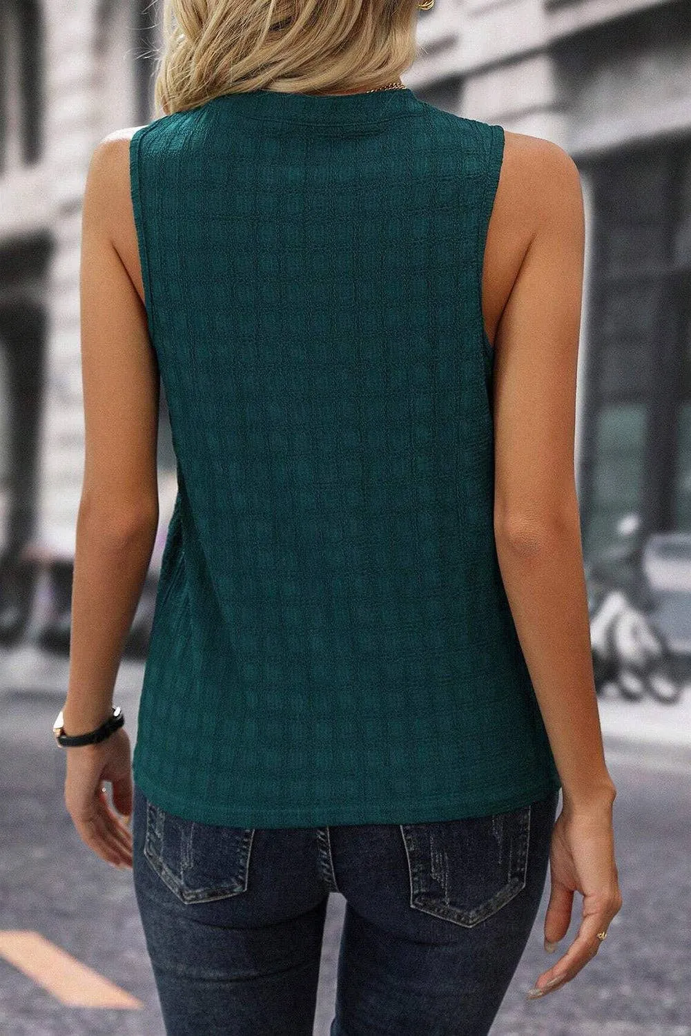 Lattice Split Neck Tank Top