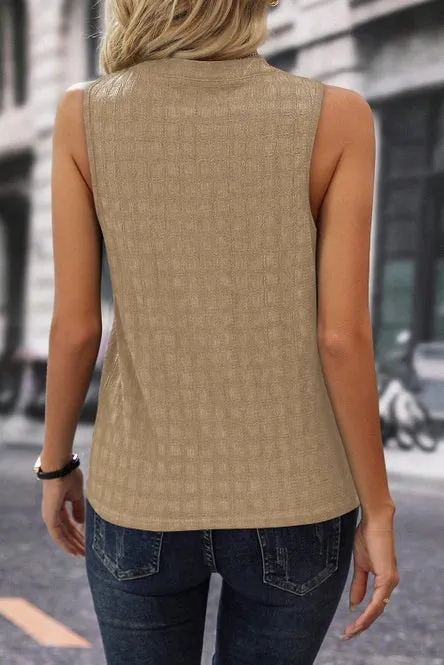 Lattice Split Neck Tank Top