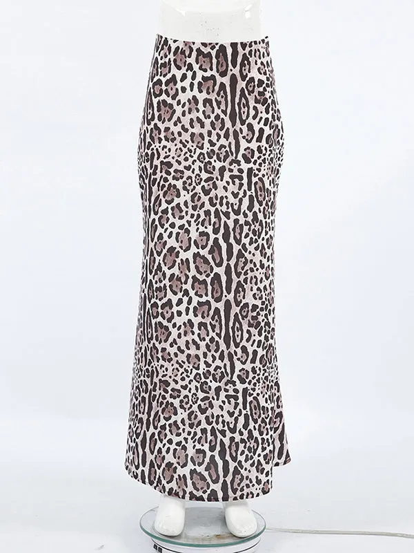 Leopard Zipper Bodycon High Waisted Skirts Bottoms