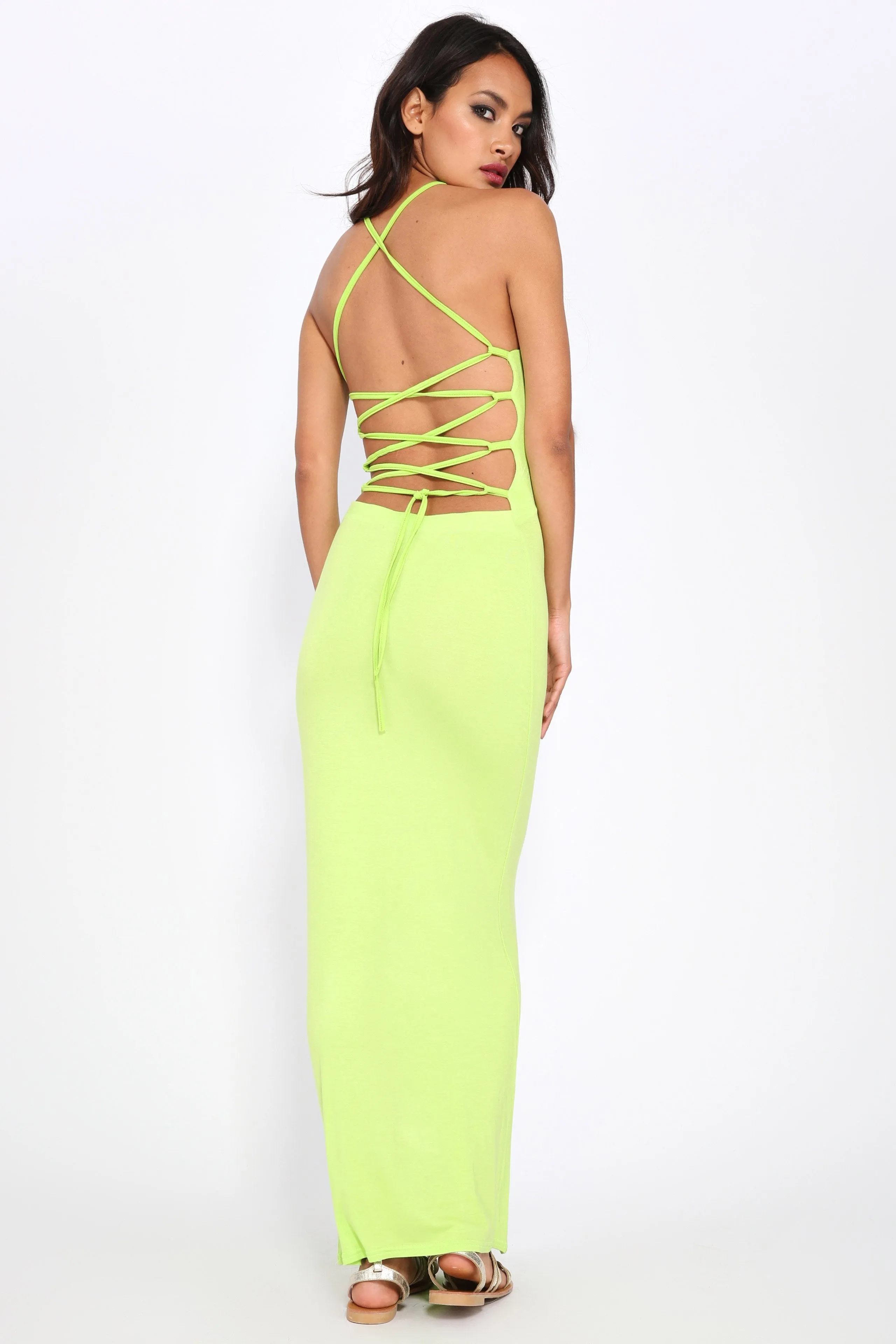 Lime Green Maxi Cross Back Tie Up