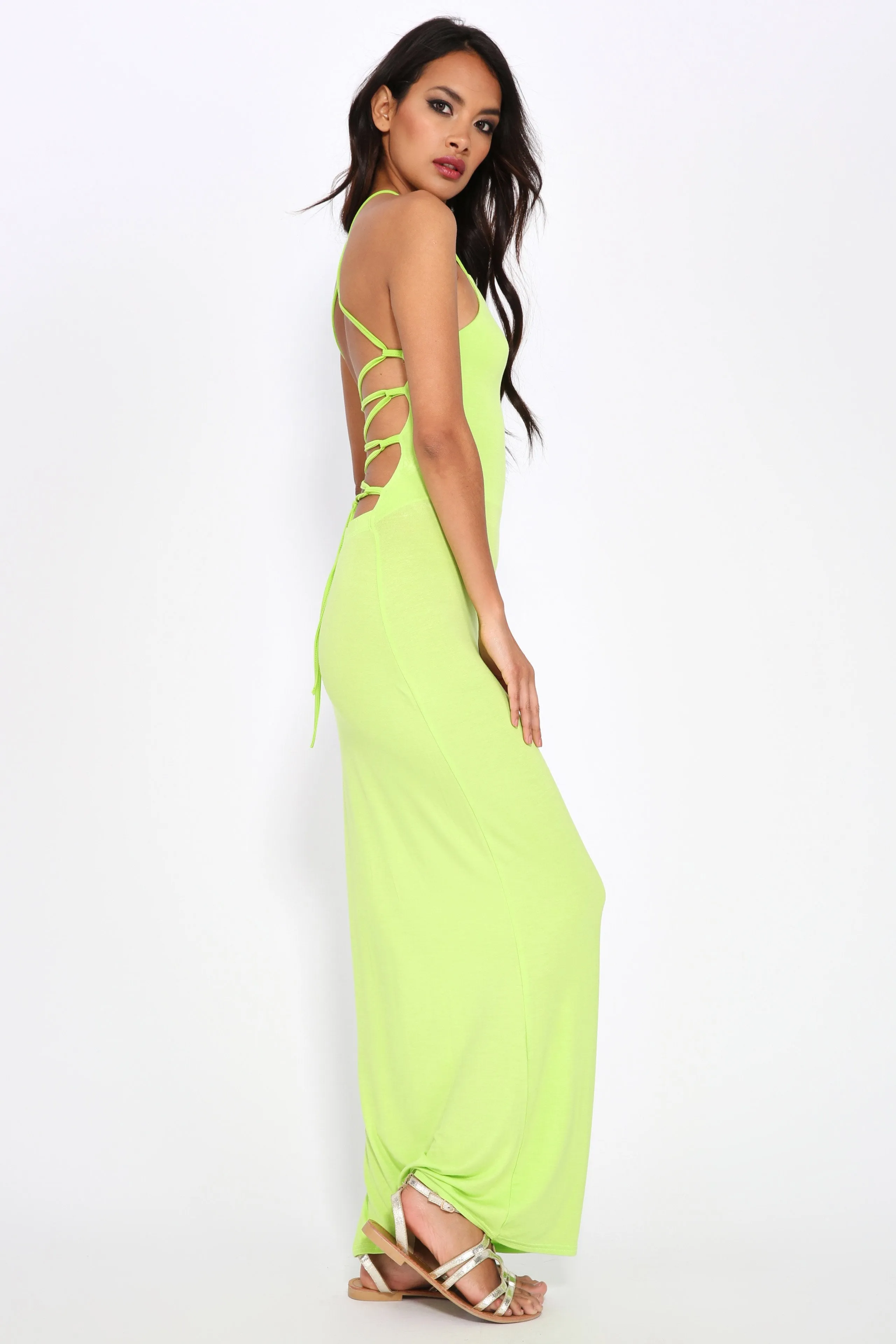 Lime Green Maxi Cross Back Tie Up