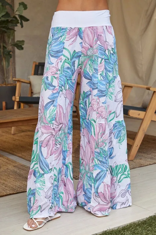 Linen Garden Floral Tiered Palazzo Pant