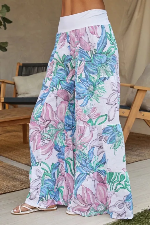 Linen Garden Floral Tiered Palazzo Pant