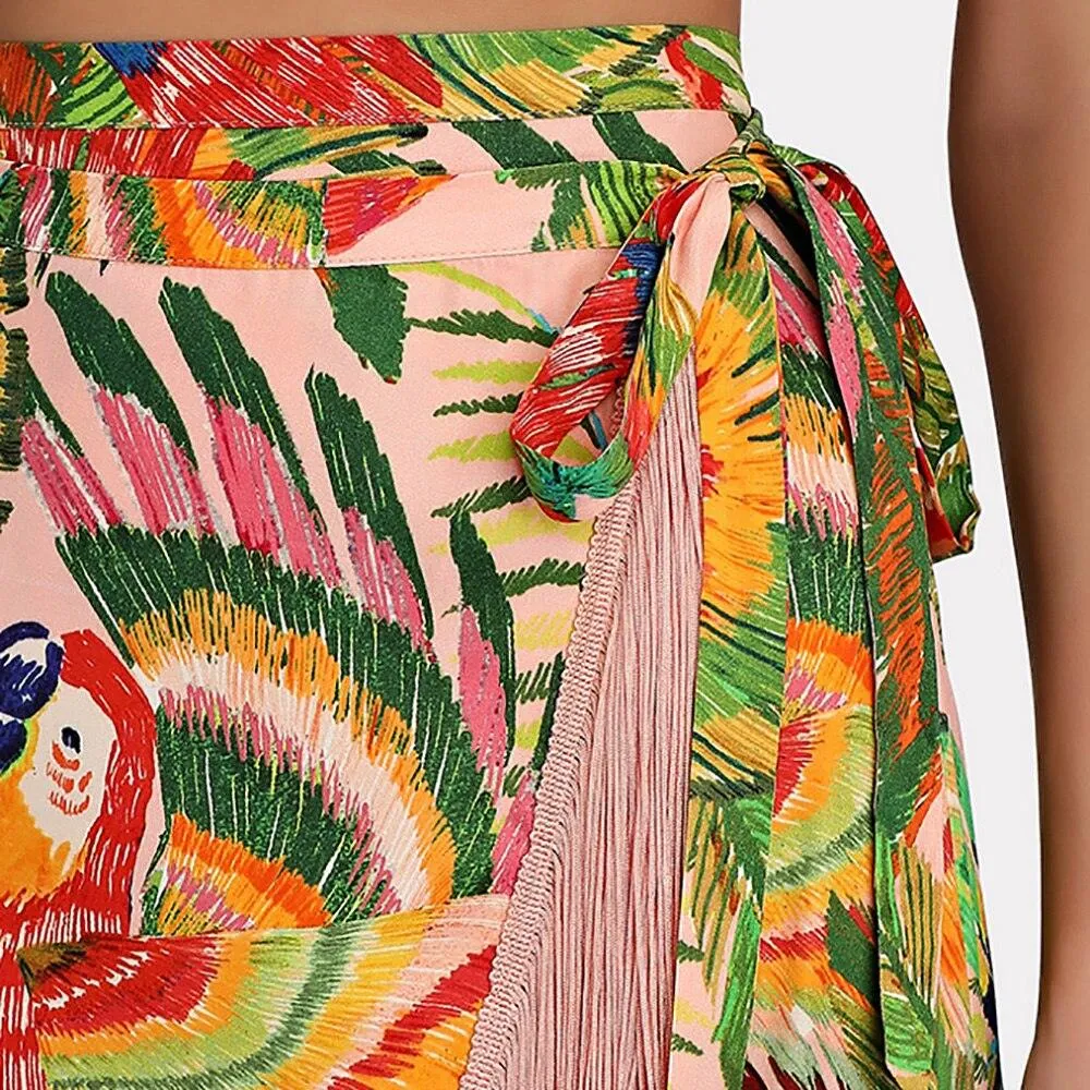 Macaw Leaves Fringe Wraparound Skirt