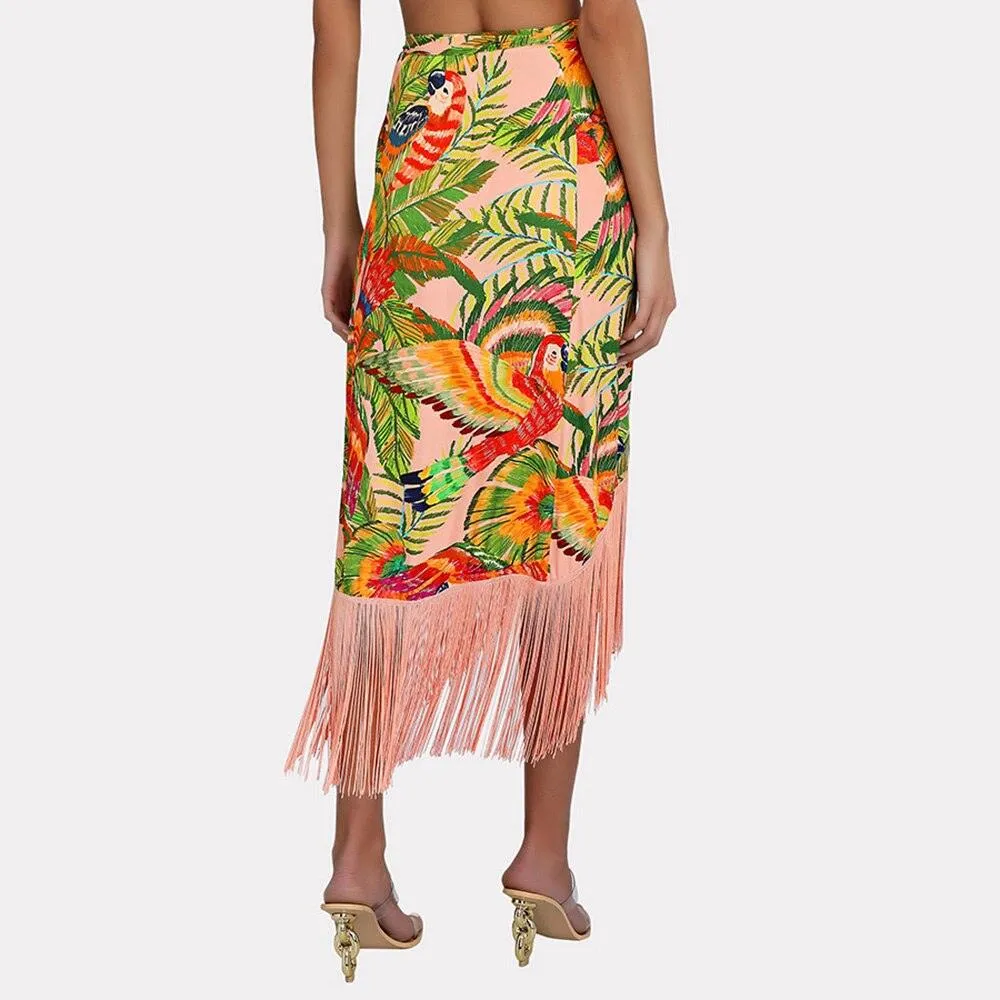 Macaw Leaves Fringe Wraparound Skirt