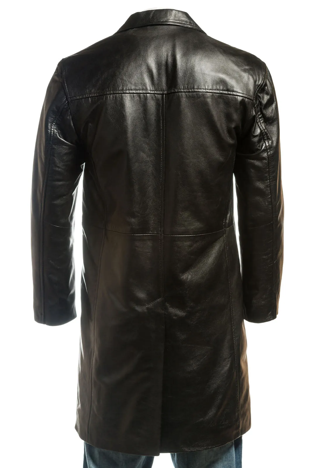 Men's 3/4 Trench Style Single Breasted Leather Coat: Lucio