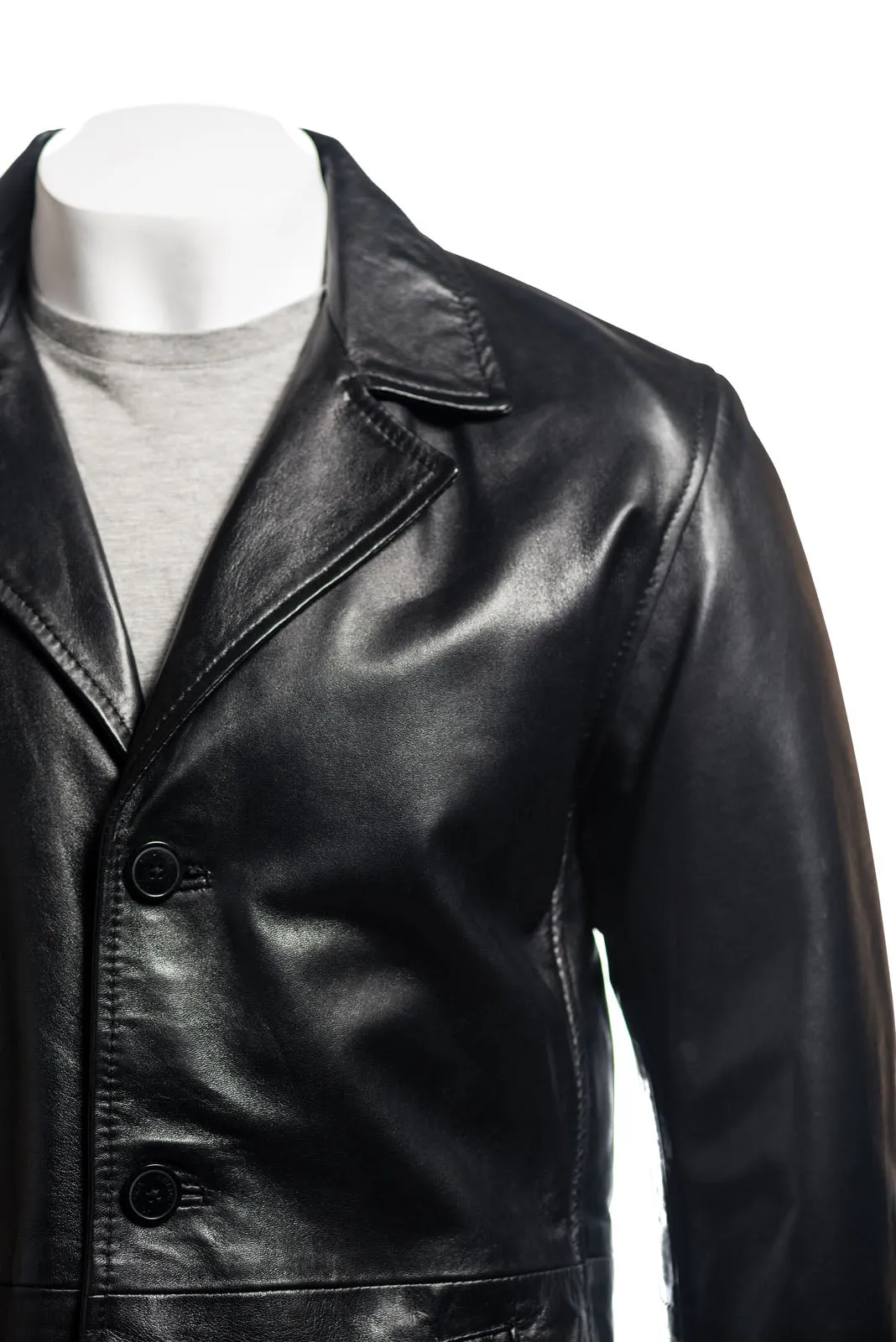 Men's 3/4 Trench Style Single Breasted Leather Coat: Lucio