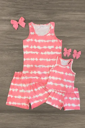 Mom & Me - Pink & White Stripe Tank Lounge Short Set