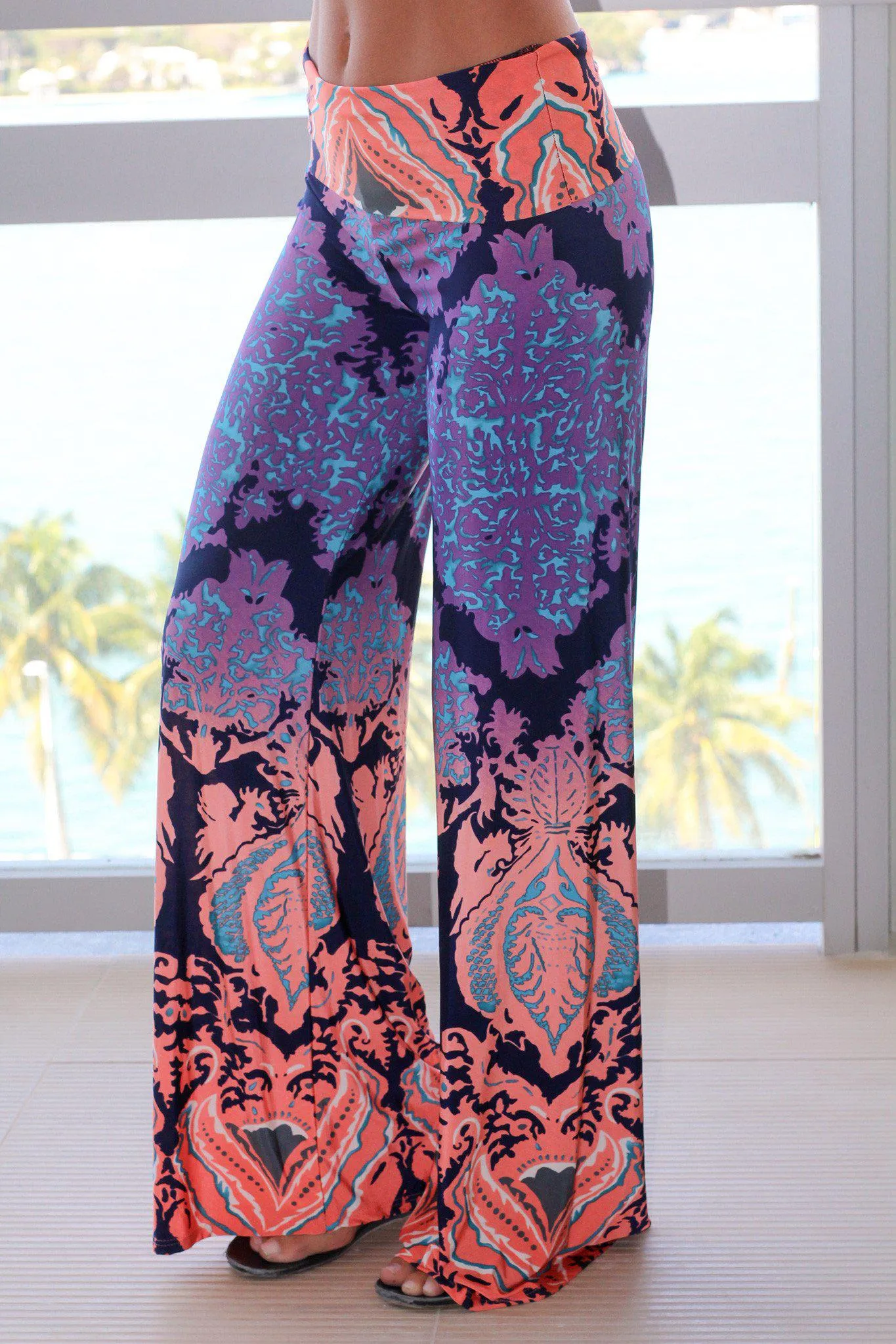 Navy Printed Palazzo Pants