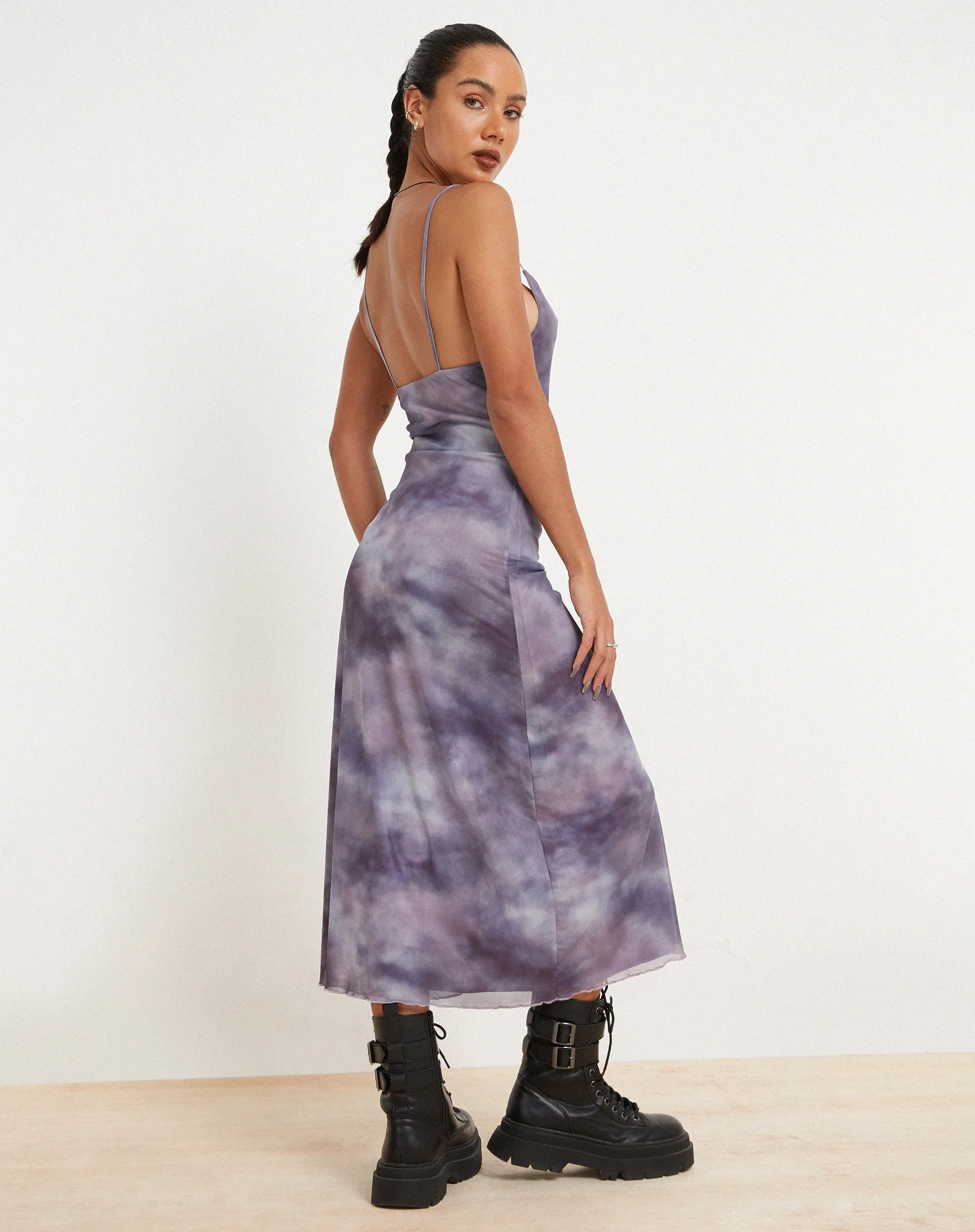 Norishi Printed Mesh Midi Dress in Smokey Gradients Purple