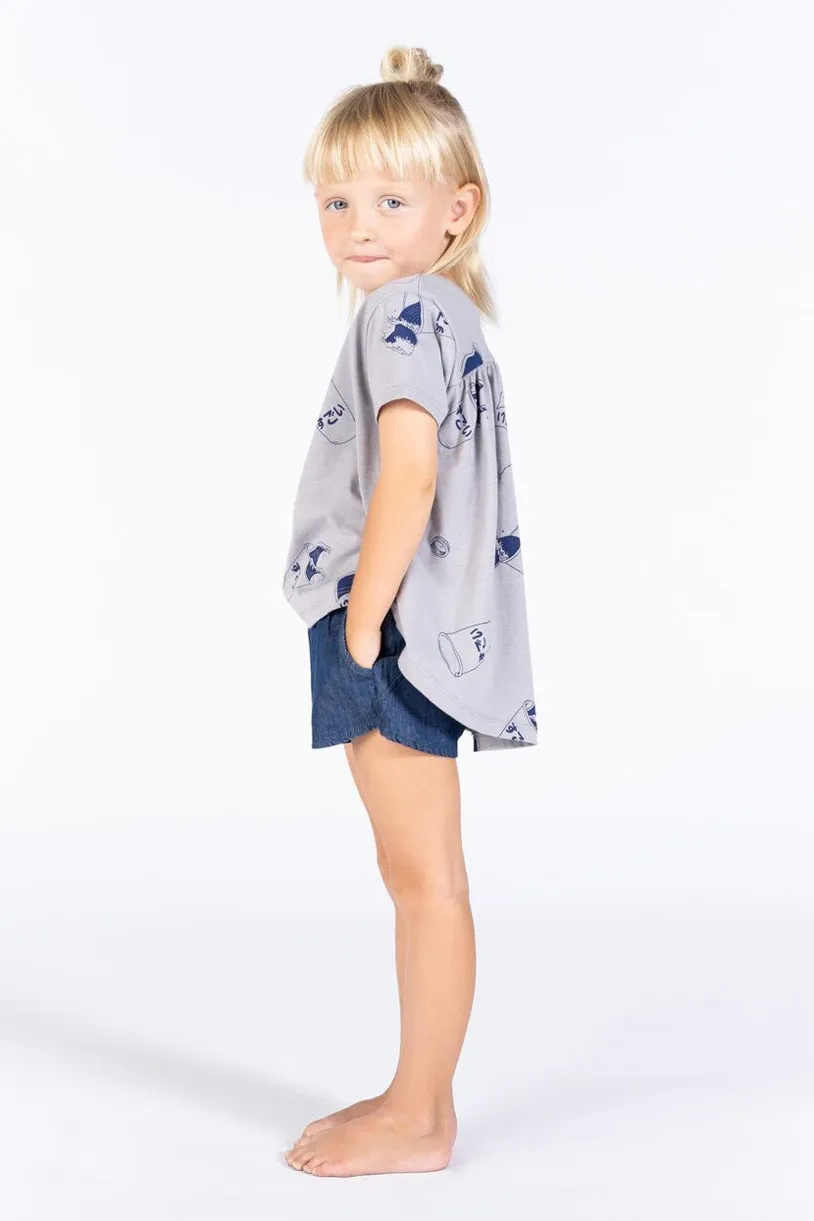 OMAMImini Grey Gathered Girls Shirt