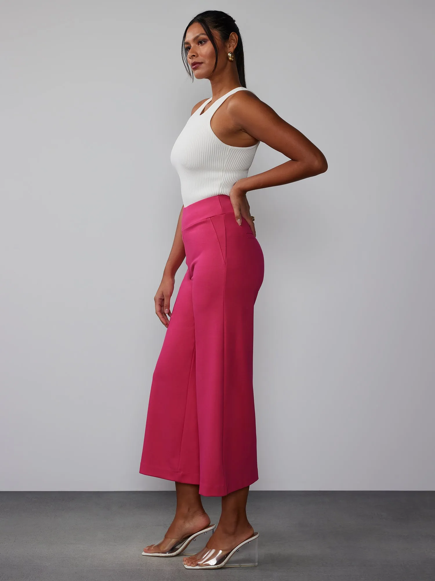 Petite Ponte Pull On Palazzo Crop Pant