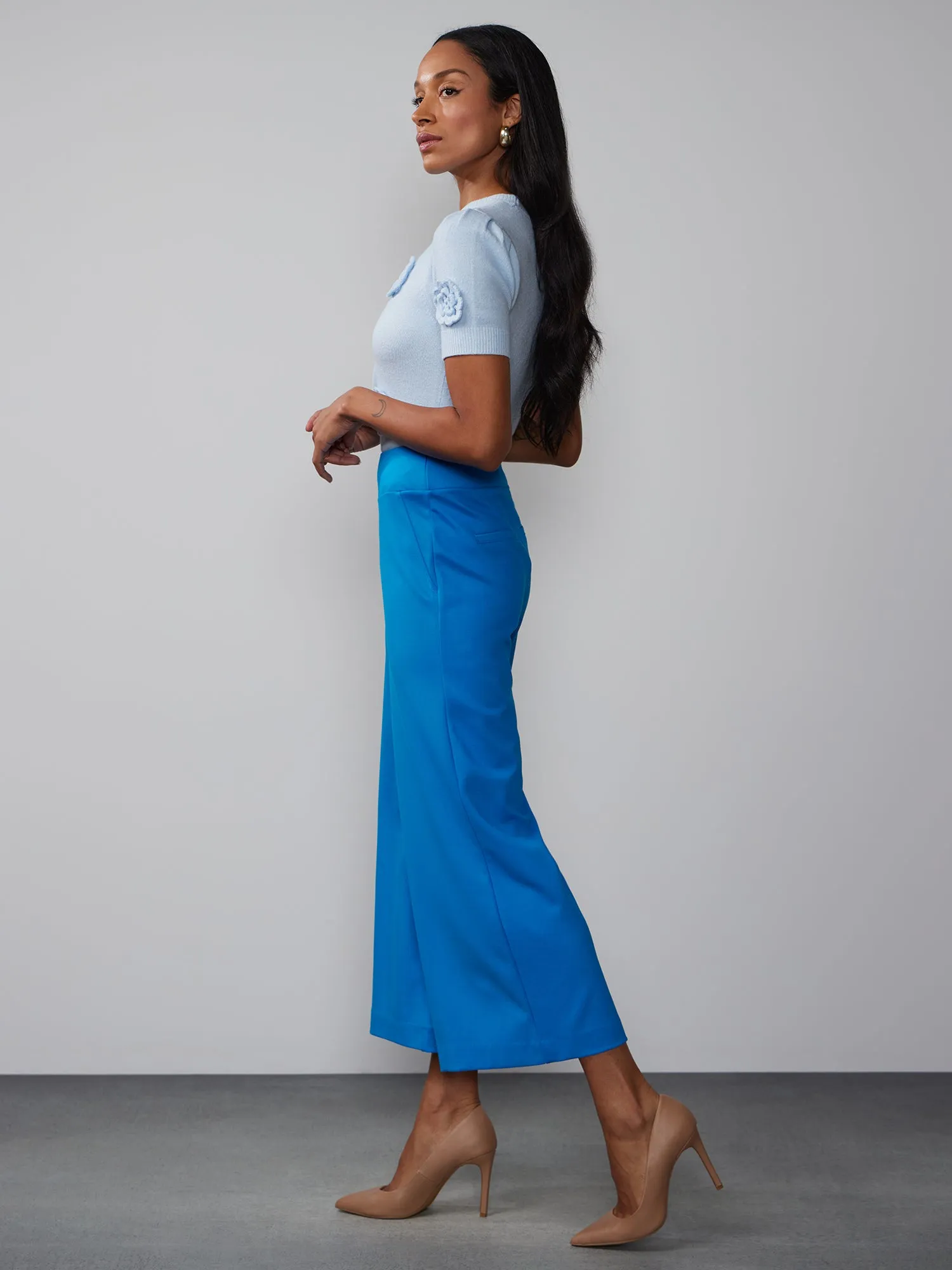 Petite Ponte Pull On Palazzo Crop Pant