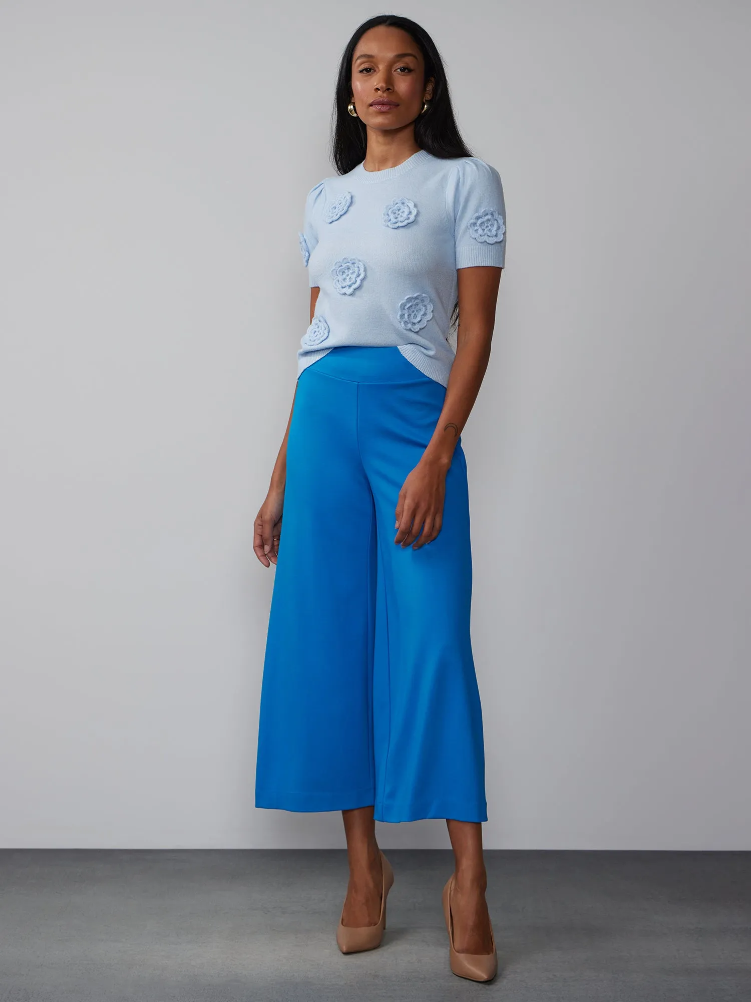 Petite Ponte Pull On Palazzo Crop Pant