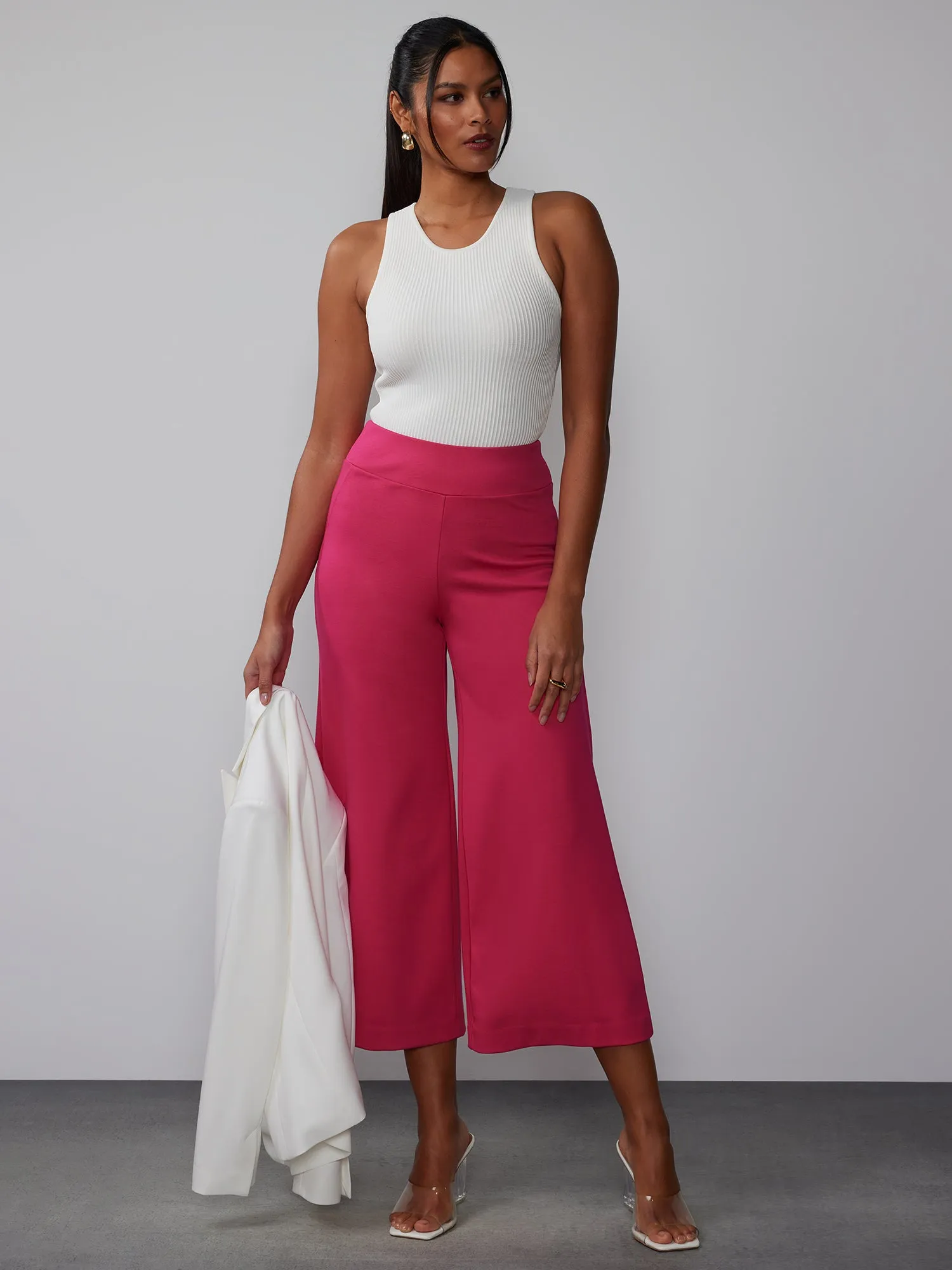 Petite Ponte Pull On Palazzo Crop Pant