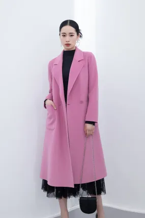 Pink Double Sided Belted Long Overcoats