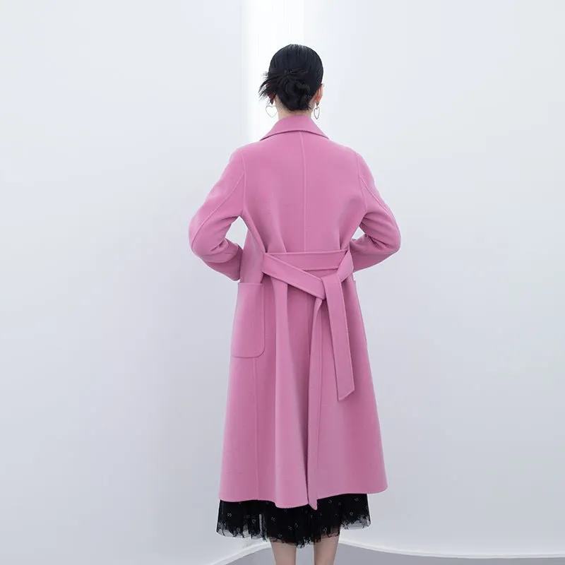 Pink Double Sided Belted Long Overcoats