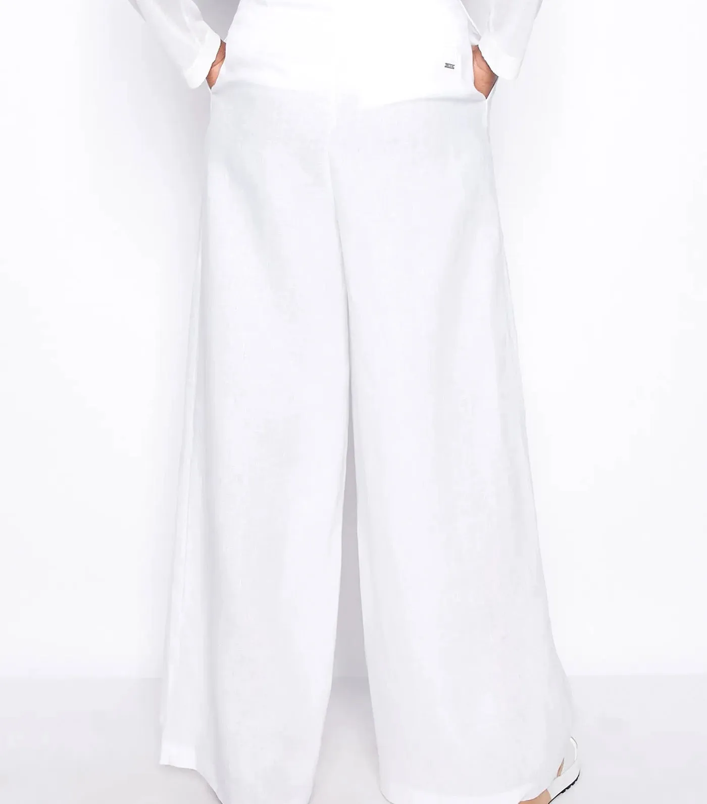 Plain Linen Palazzo Pants Optic White