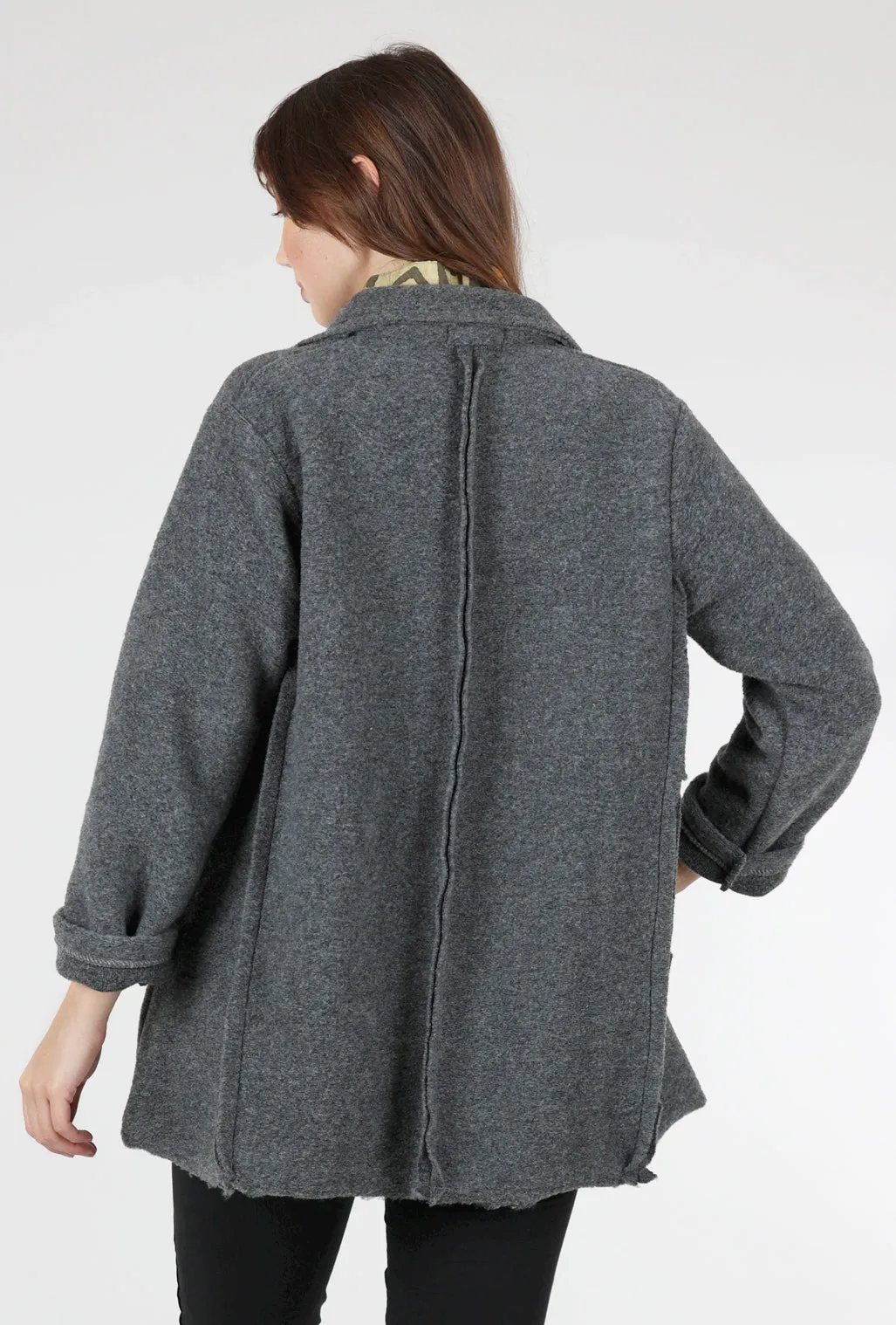 Raw-Trim Wool-Blend Jacket, Charcoal