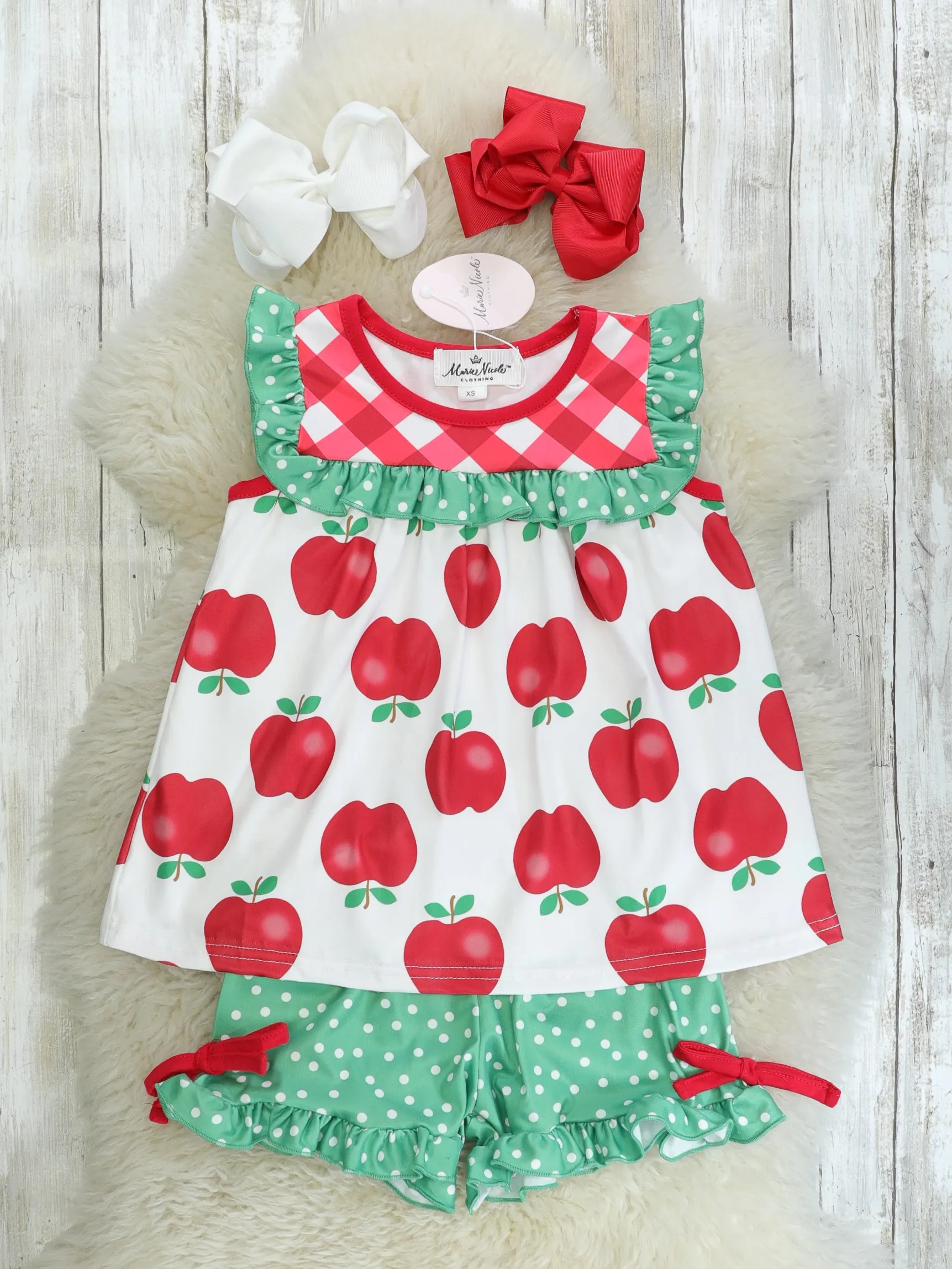 Red & Green Apple Ruffle Outfit