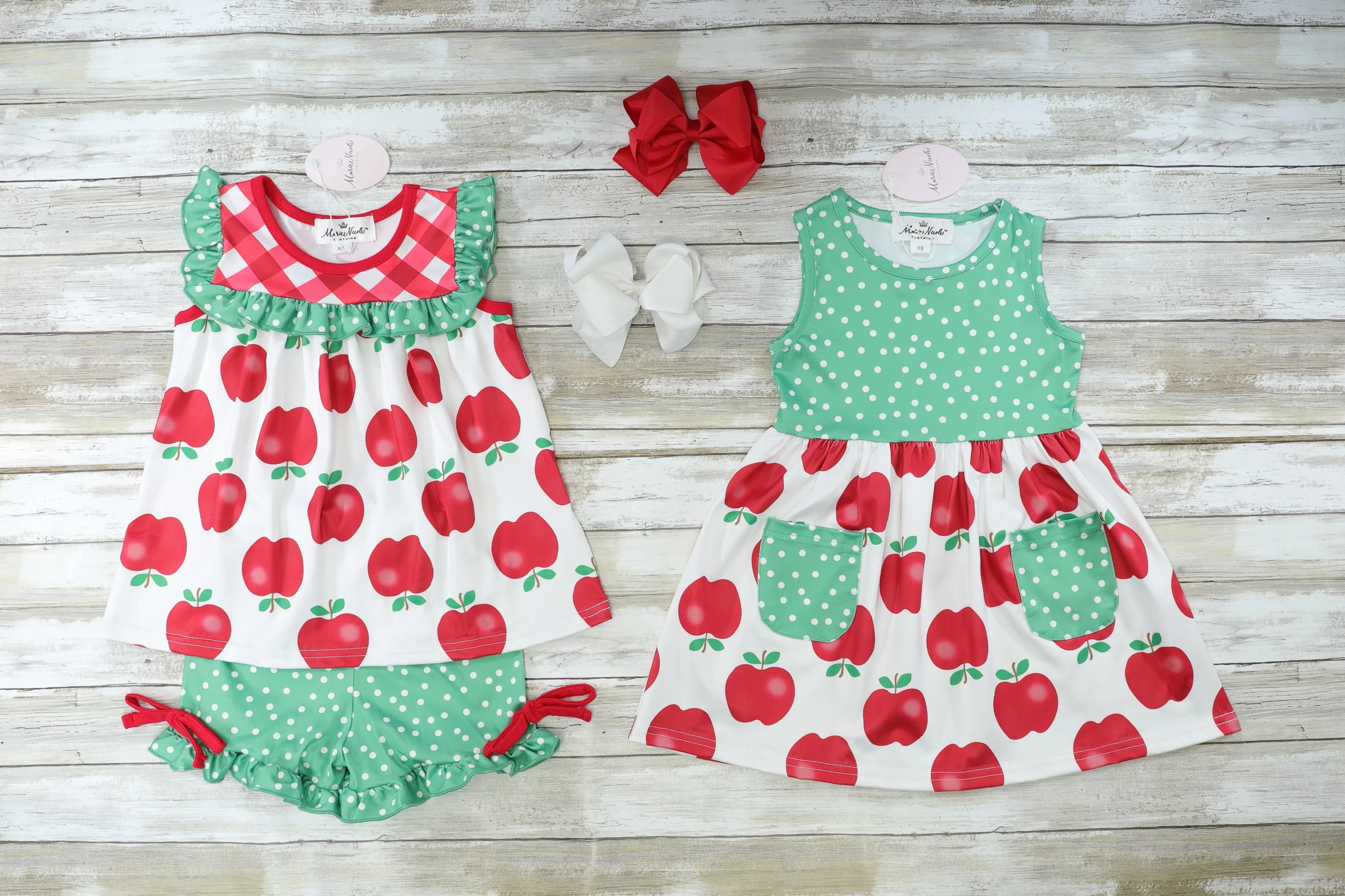 Red & Green Apple Ruffle Outfit