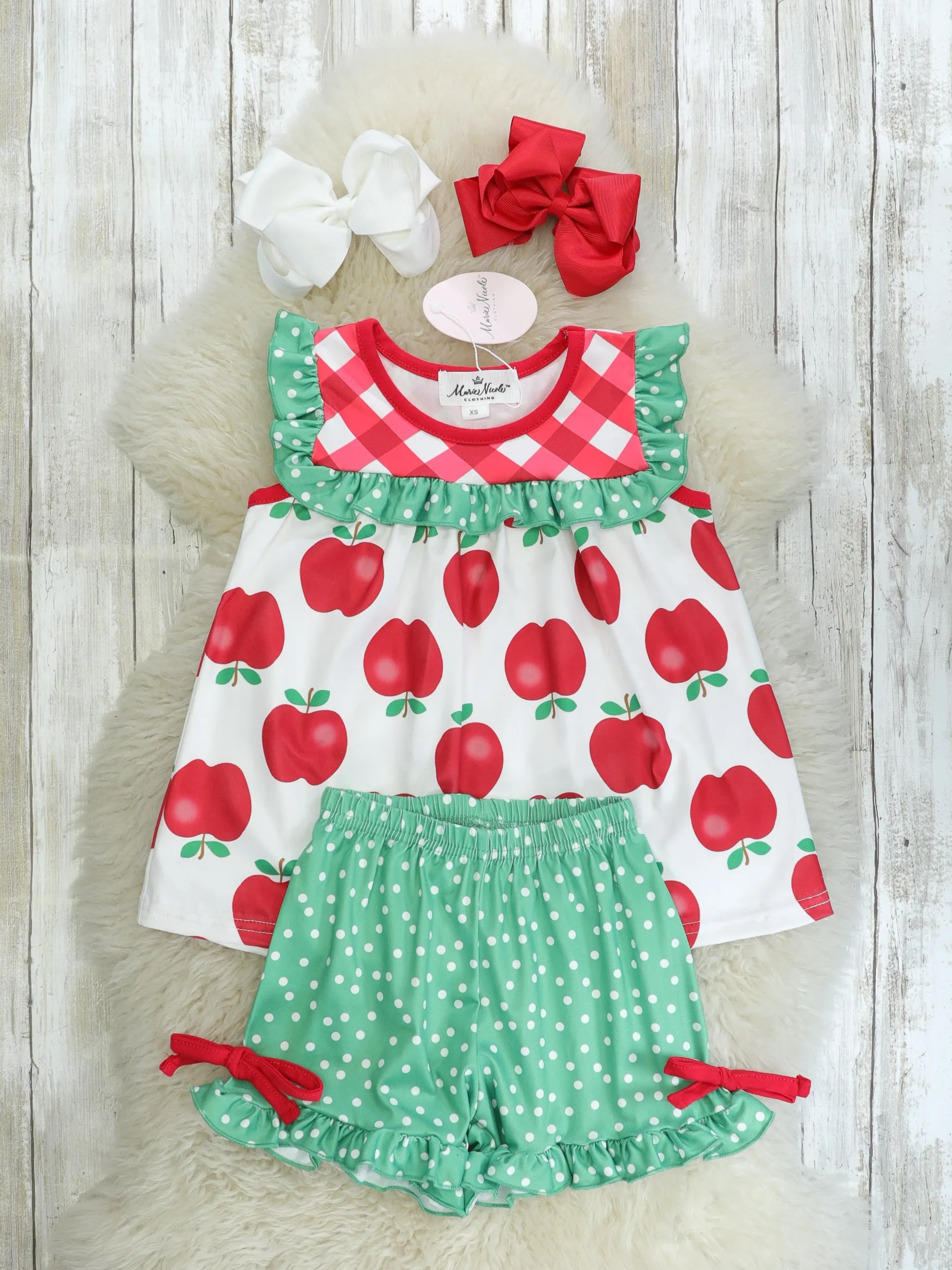 Red & Green Apple Ruffle Outfit