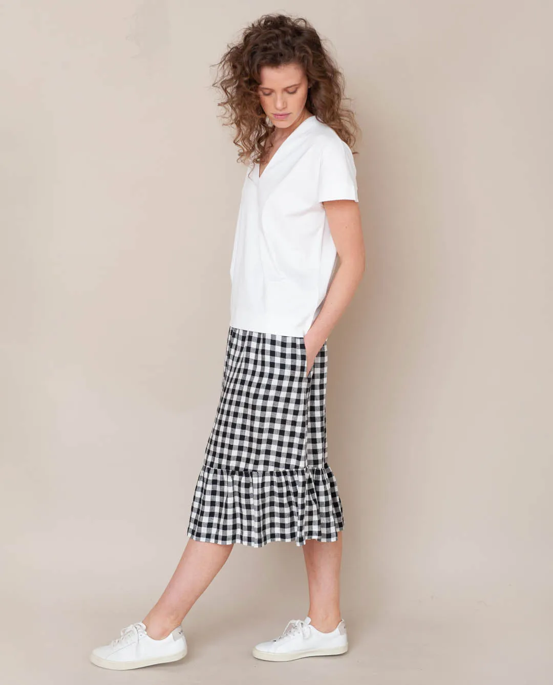 Rose-Gee Linen Skirt In Gingham