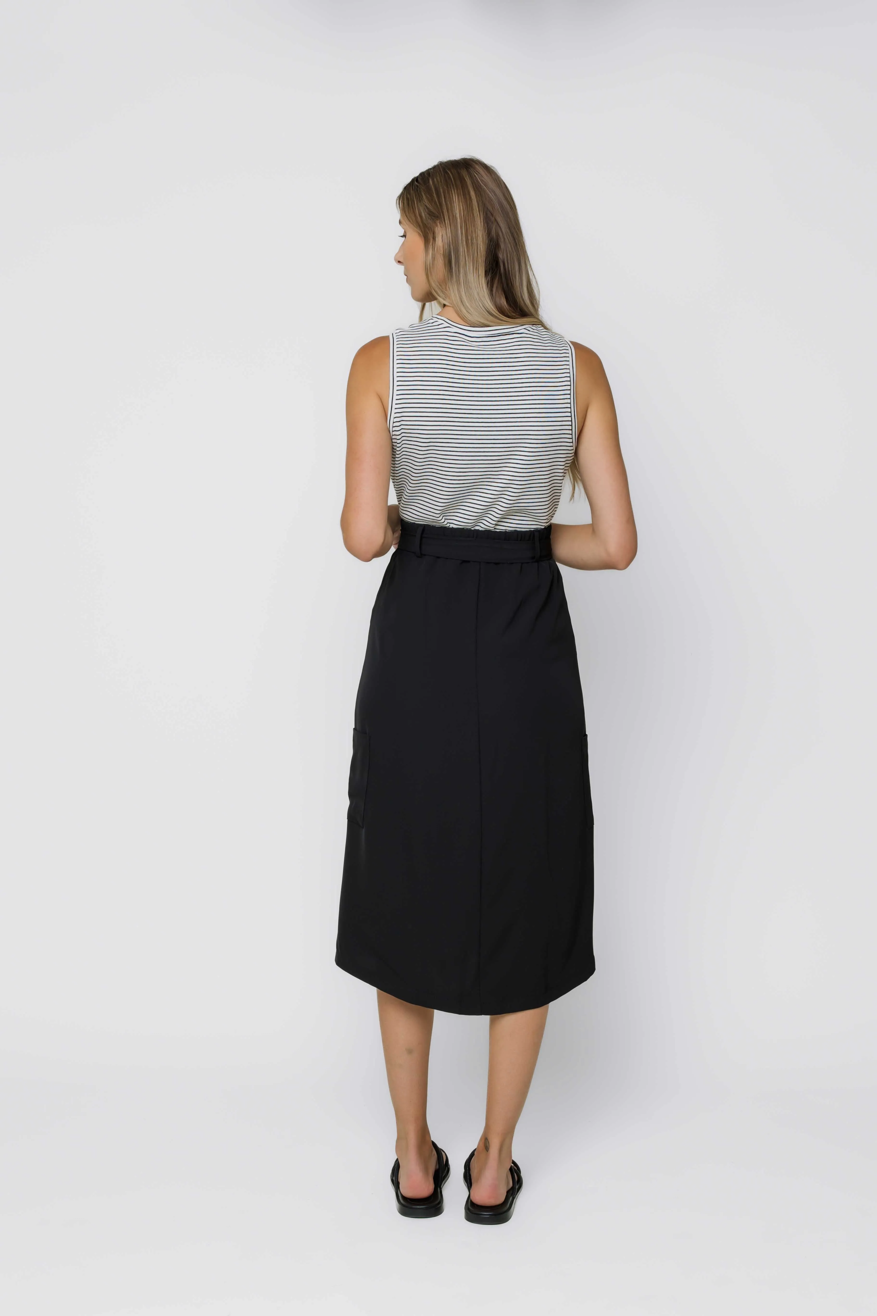 Sally-Button Front Midi Skirt