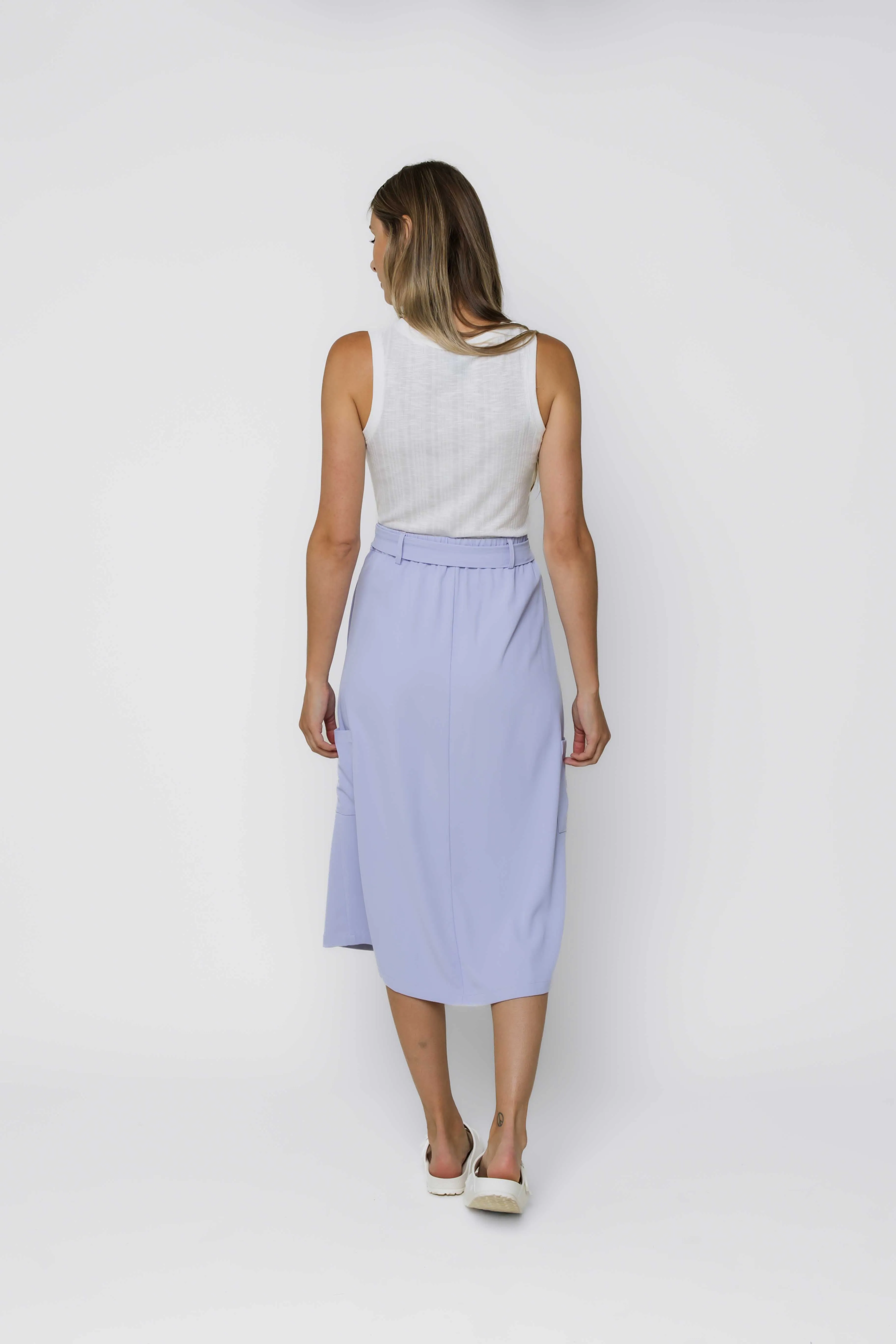 Sally-Button Front Midi Skirt