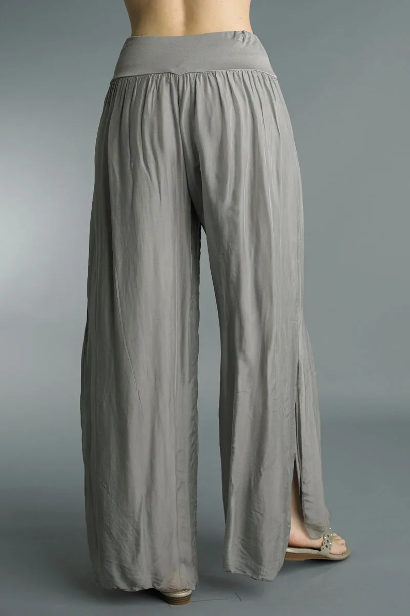 Side Slit Silk Palazzo Pant - Taupe