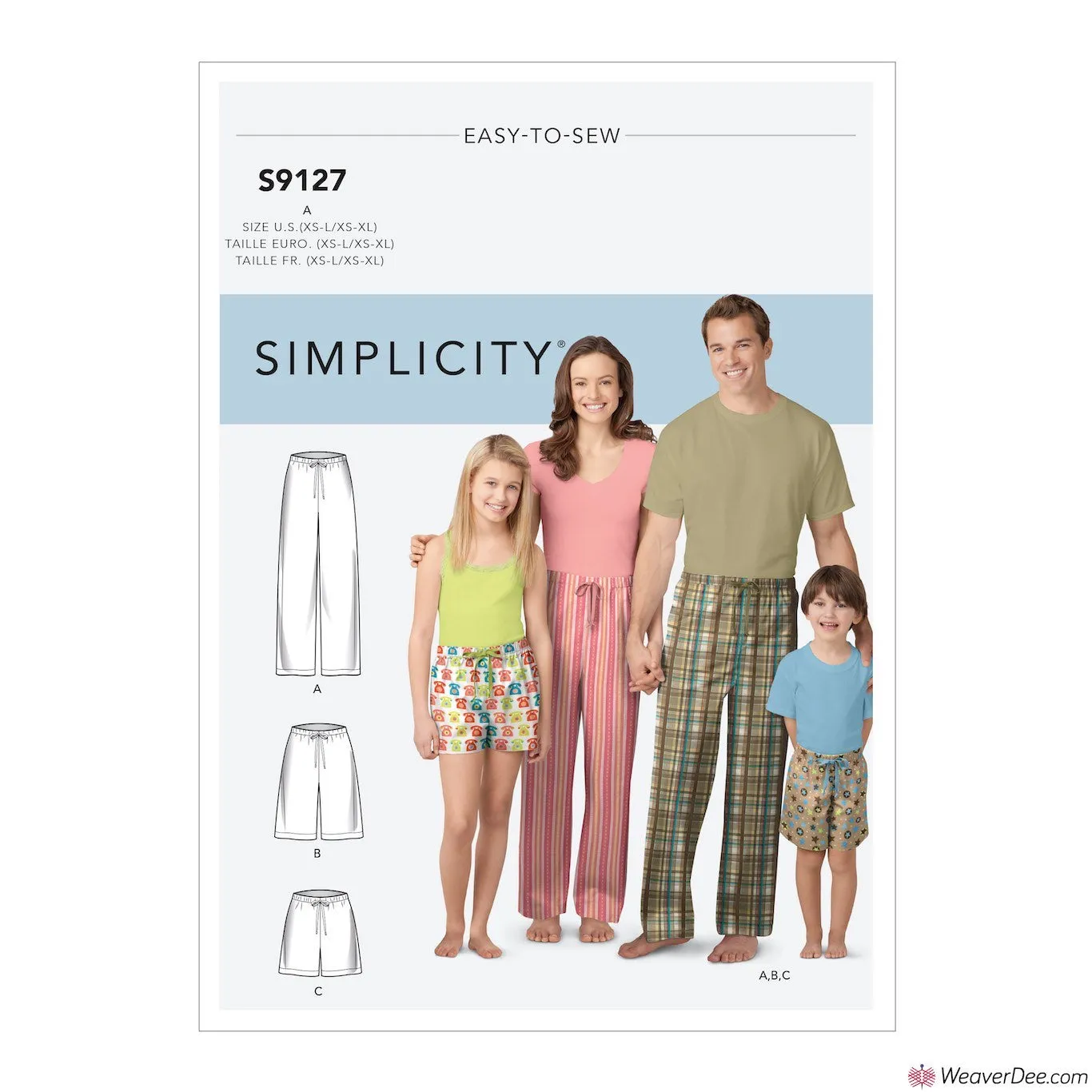 Simplicity Pattern S9127 Unisex Pyjama Bottoms & Shorts (Adult, Teen & Child)