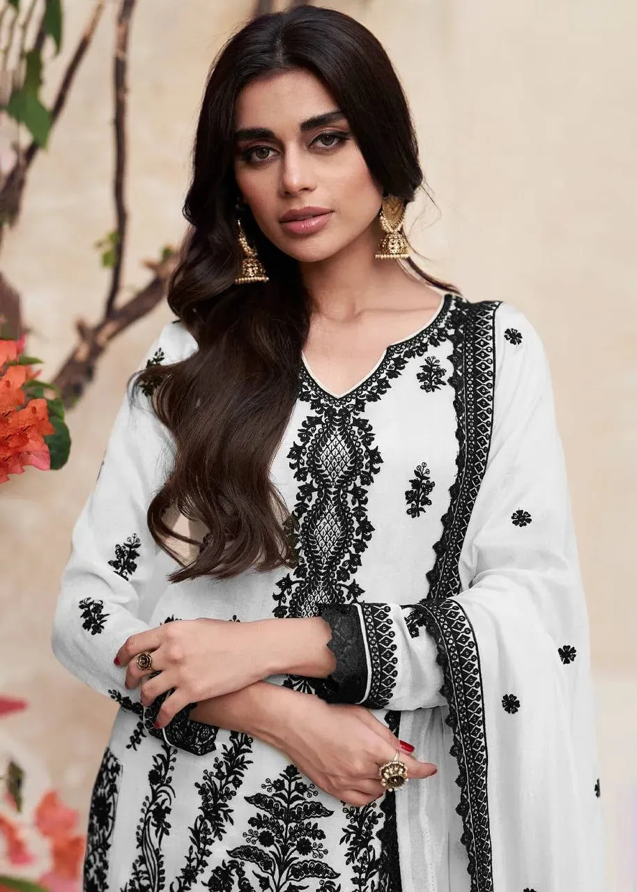 Stunning Black and White Chinon Embroidered Palazzo Suit