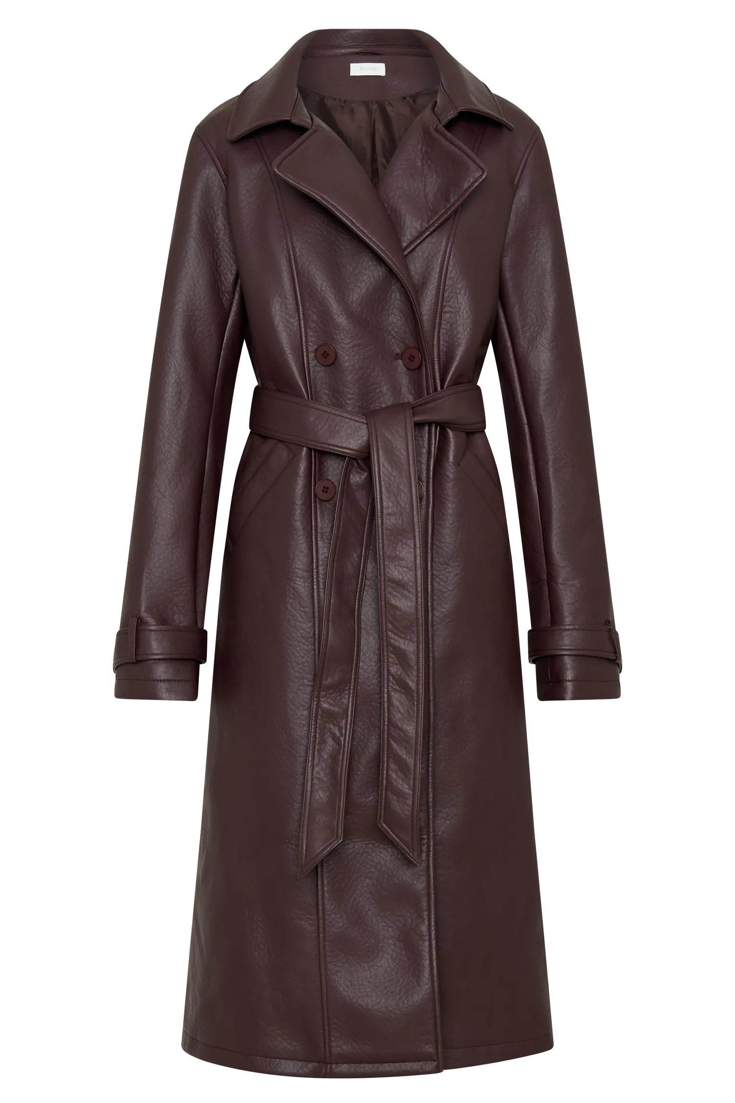 Tarah Faux Leather Trench Coat - Cacao Brown