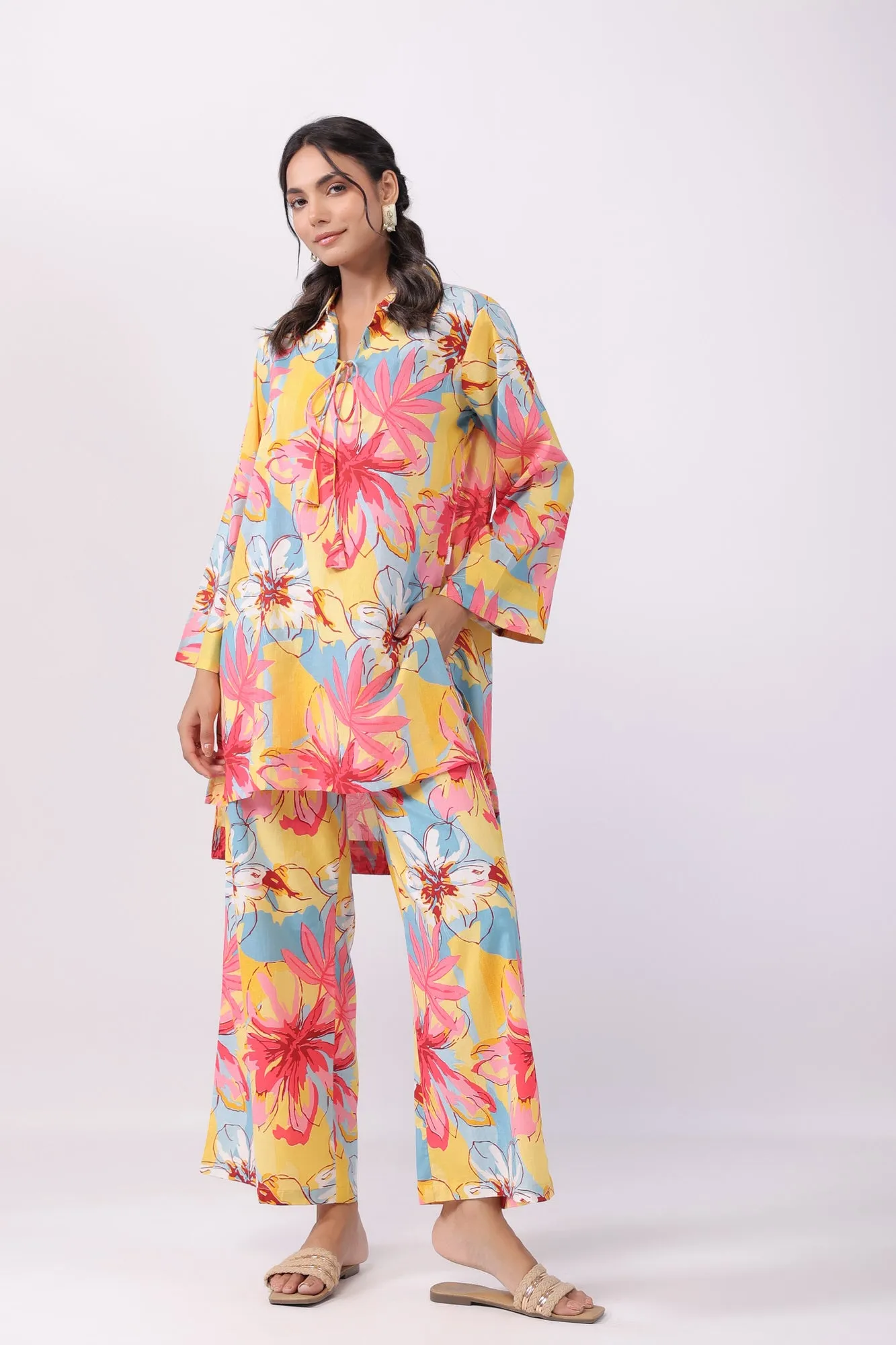 Vibrant Aster Cotton Palazzo Loungewear Set