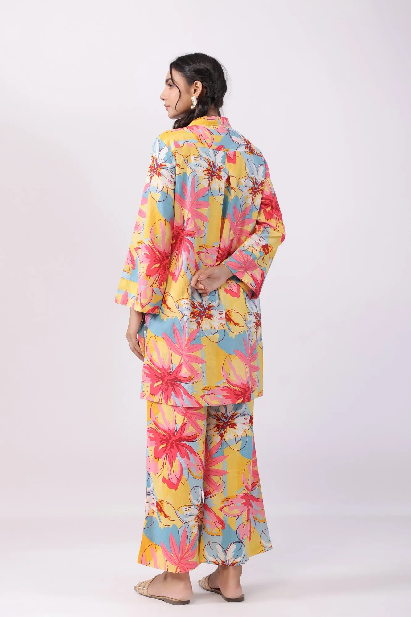 Vibrant Aster Cotton Palazzo Loungewear Set