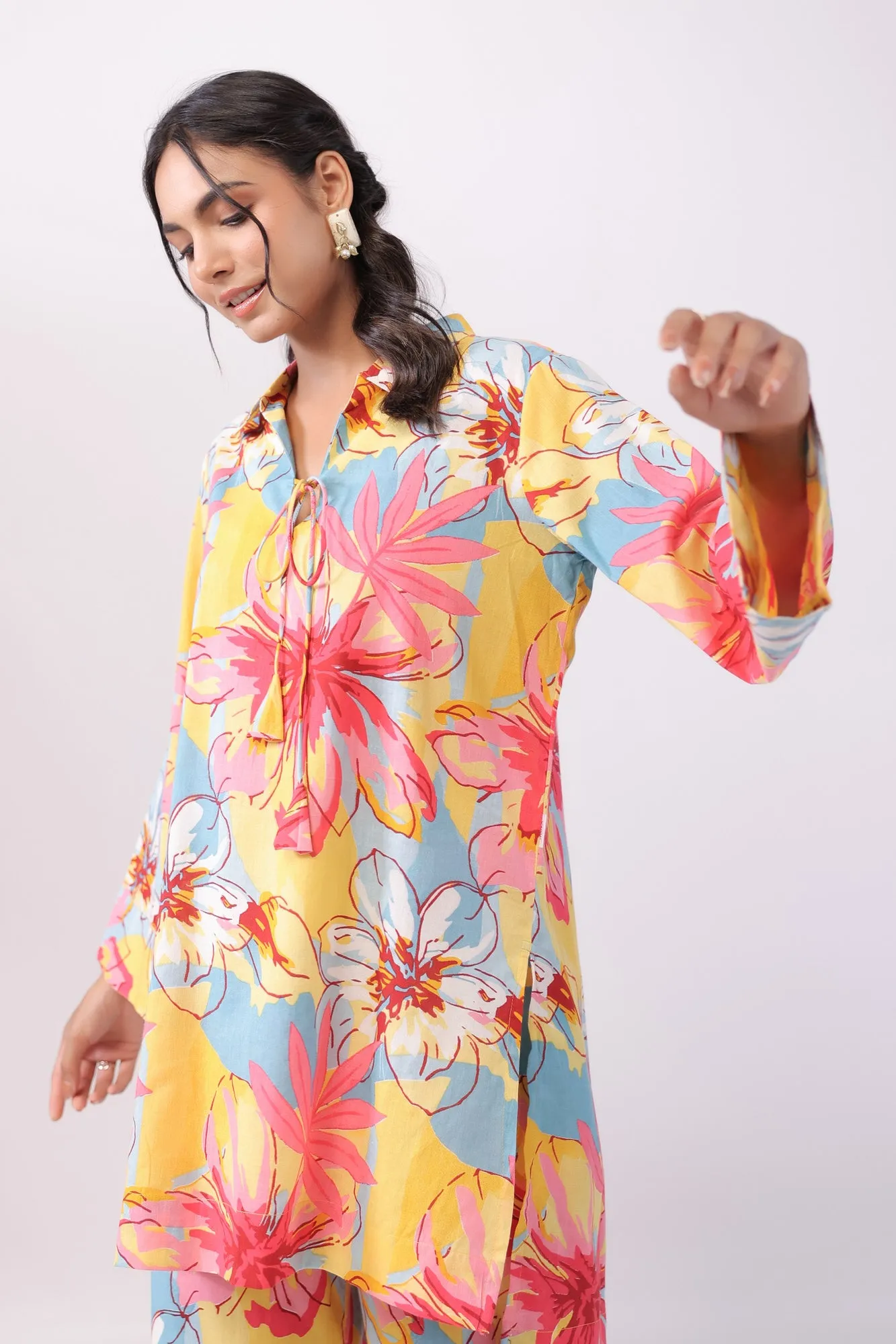 Vibrant Aster Cotton Palazzo Loungewear Set