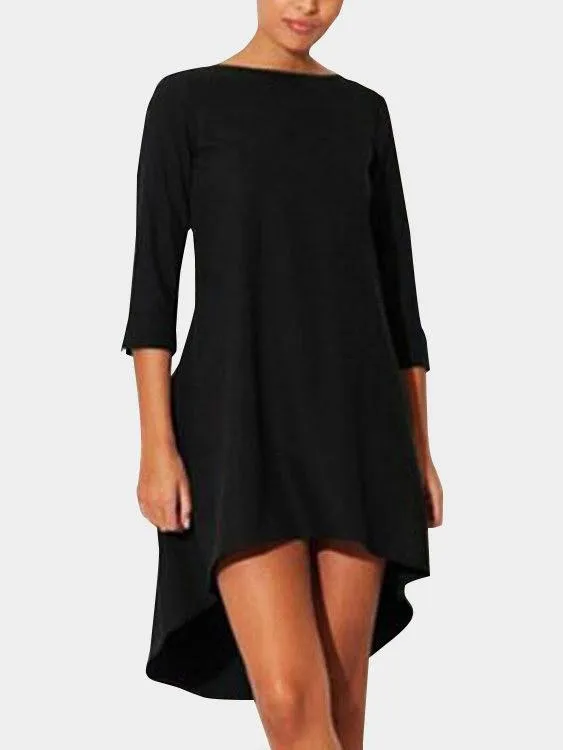 Wholesale Black Bateau Half Sleeve Plain Irregular Hem Midi Dress