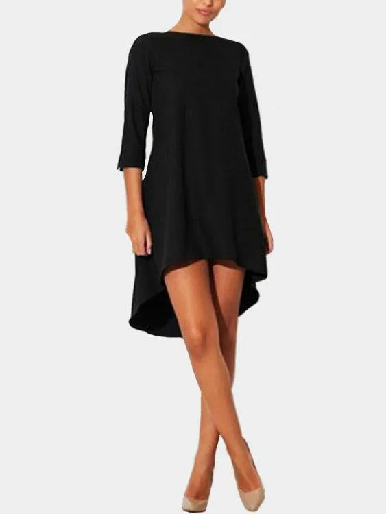 Wholesale Black Bateau Half Sleeve Plain Irregular Hem Midi Dress