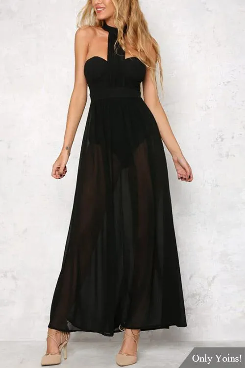 Wholesale Black Crew Neck Sleeveless Backless Maxi Dresses