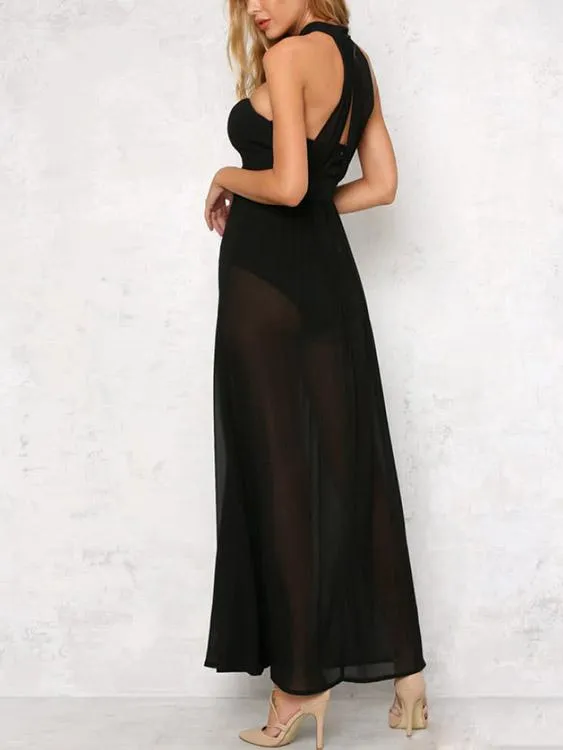 Wholesale Black Crew Neck Sleeveless Backless Maxi Dresses