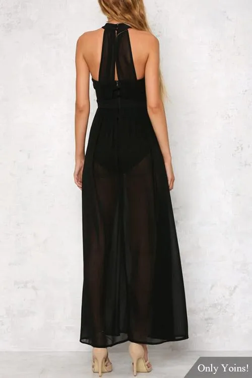 Wholesale Black Crew Neck Sleeveless Backless Maxi Dresses