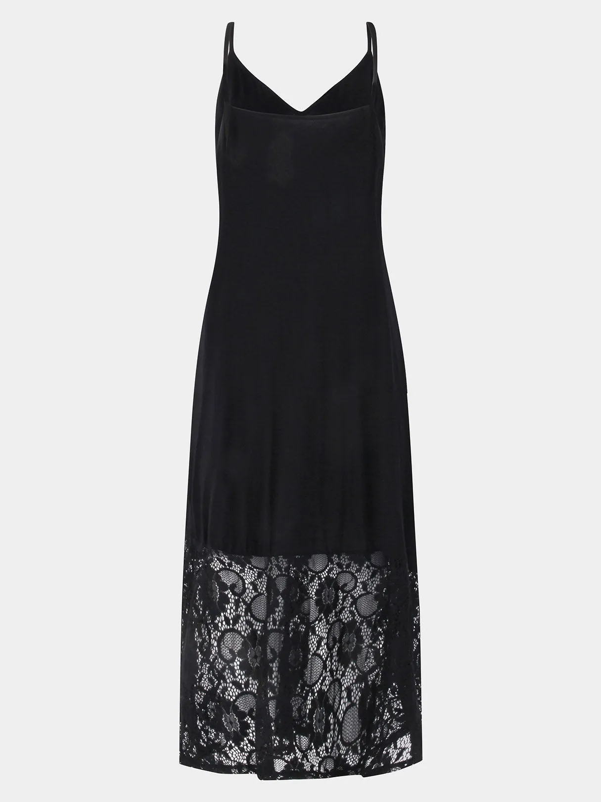 Wholesale Black Deep V Neck Sleeveless Plain Lace Backless Stitching Hem Midi Dress