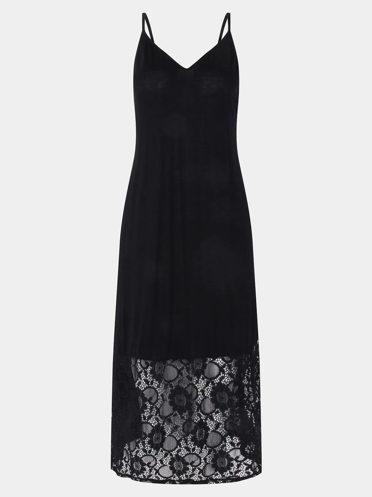 Wholesale Black Deep V Neck Sleeveless Plain Lace Backless Stitching Hem Midi Dress