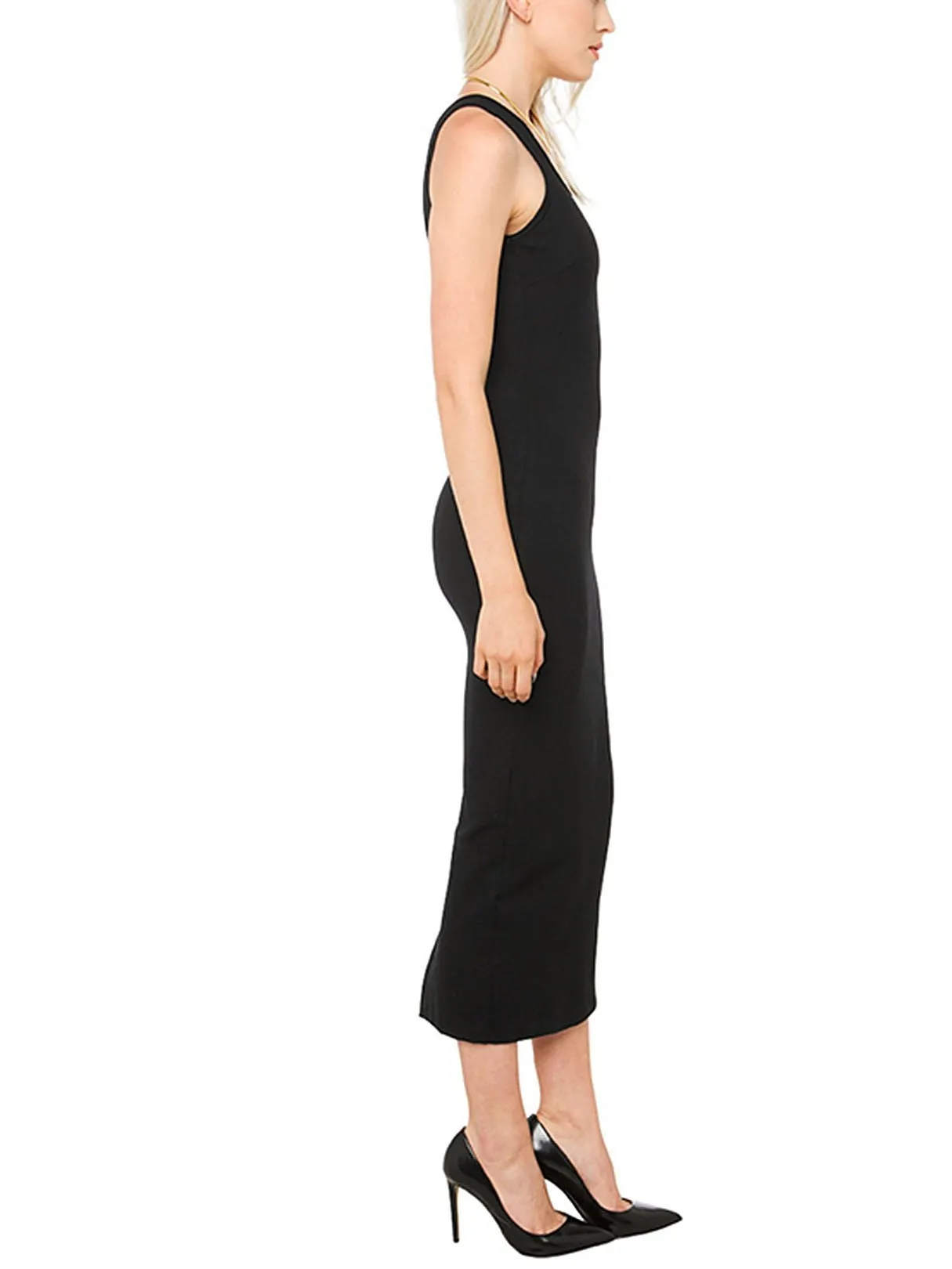 Wholesale Black Round Neck Sleeveless Slit Hem Maxi Dress