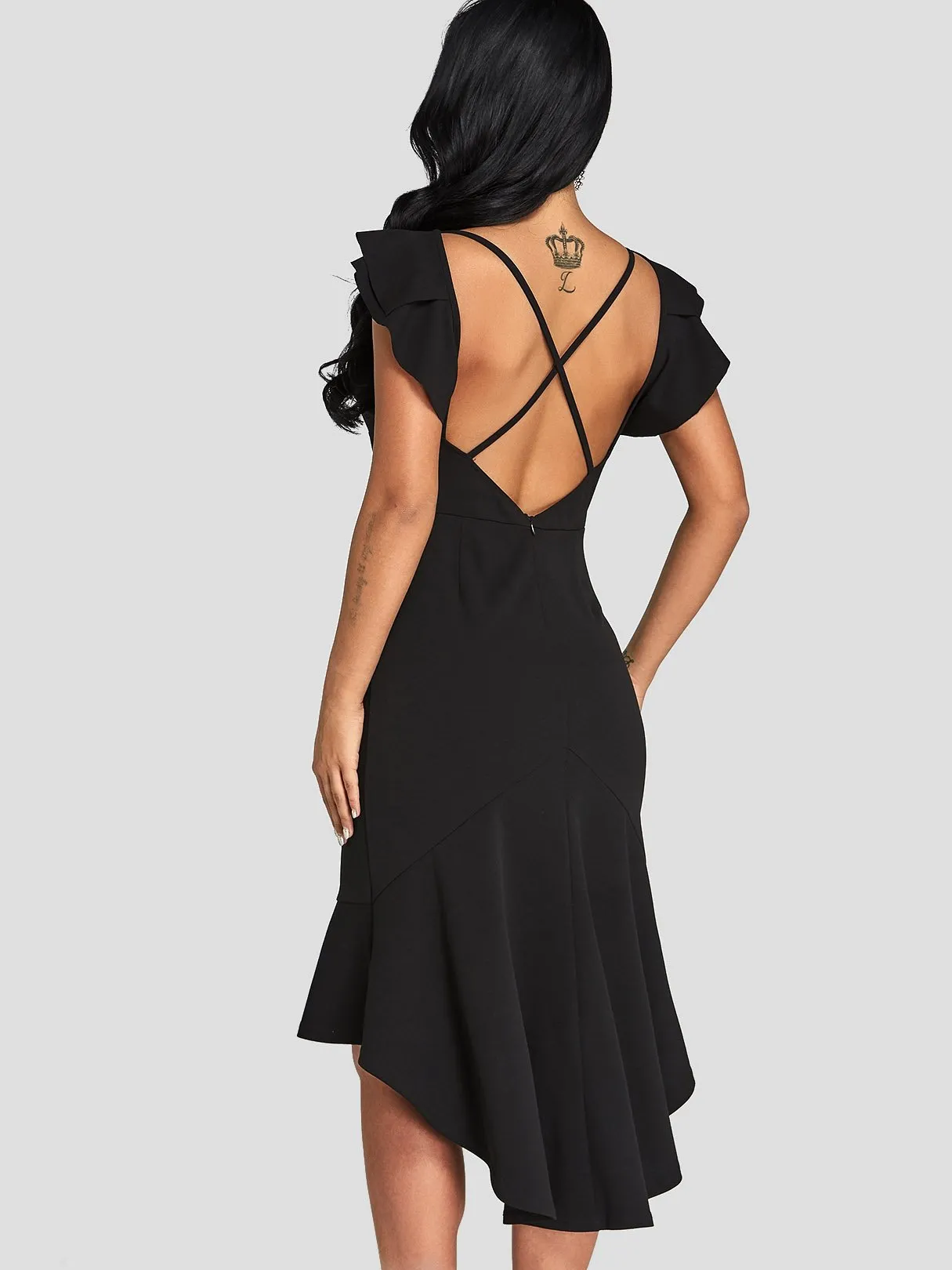 Wholesale Black V-Neck Sleeveless Backless Criss-Cross Midi Dress