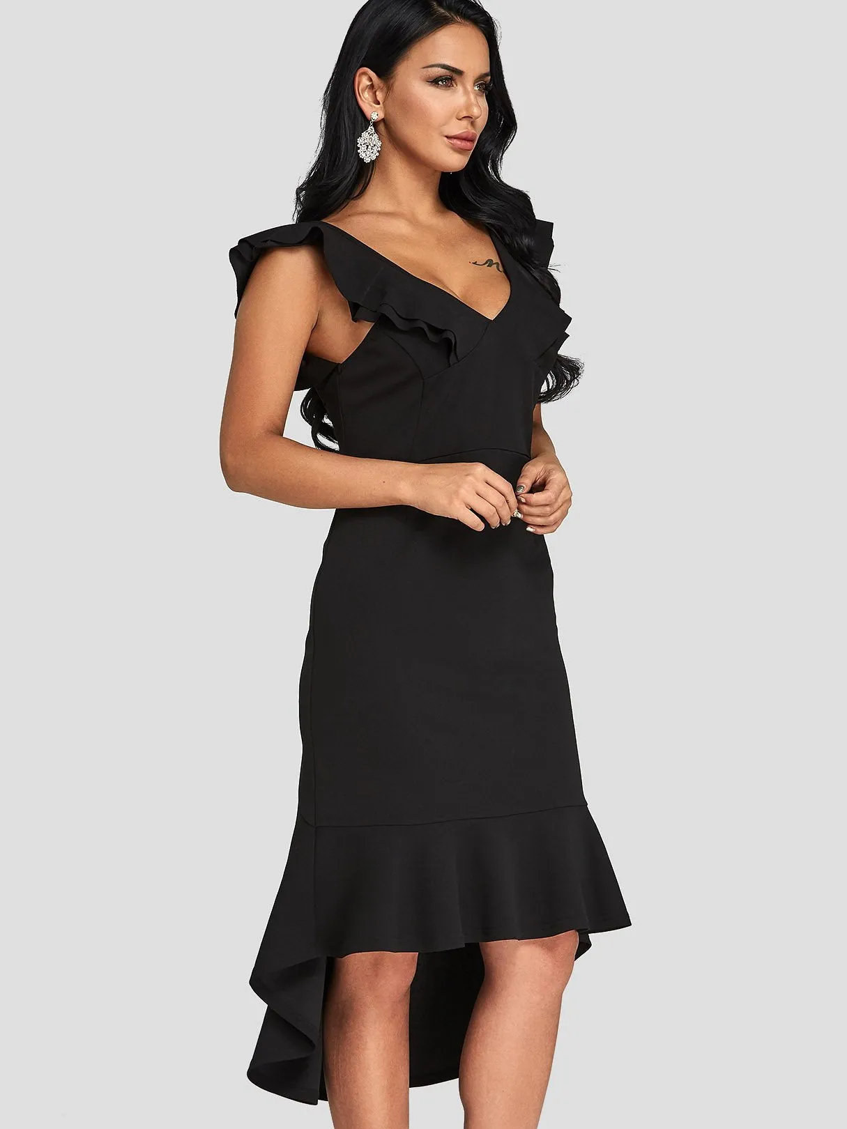 Wholesale Black V-Neck Sleeveless Backless Criss-Cross Midi Dress