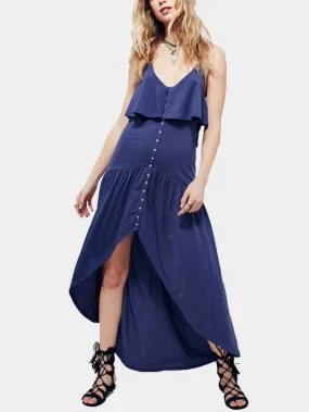 Wholesale Blue V-Neck Sleeveless Backless Maxi Dress