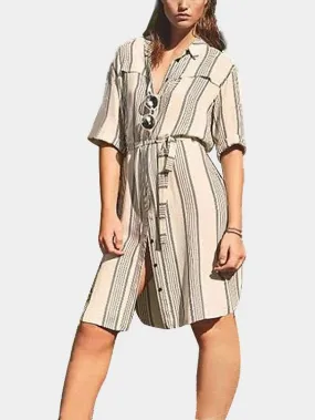 Wholesale Classic Collar Half Sleeve Stripe Midi Dress