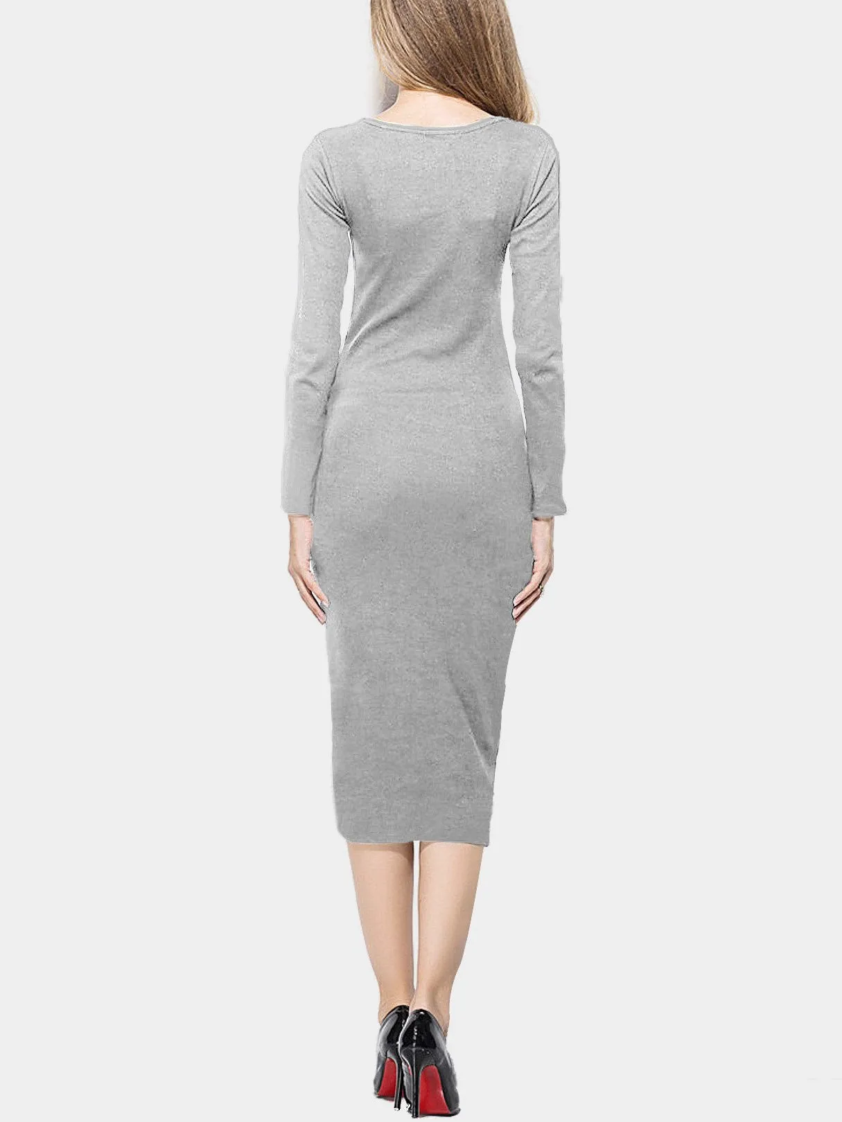 Wholesale Grey Round Neck Long Sleeve Midi Dress