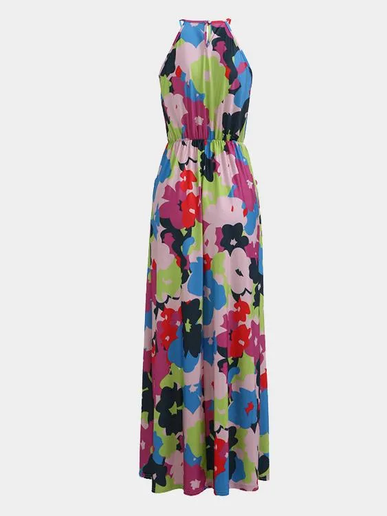 Wholesale Halter Sleeveless Floral Print Maxi Dress